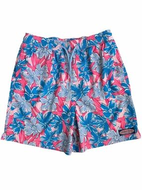 Vineyard Vines Chappy Swim Trunks in Oleander Pink Cloud colorway. EC Size large